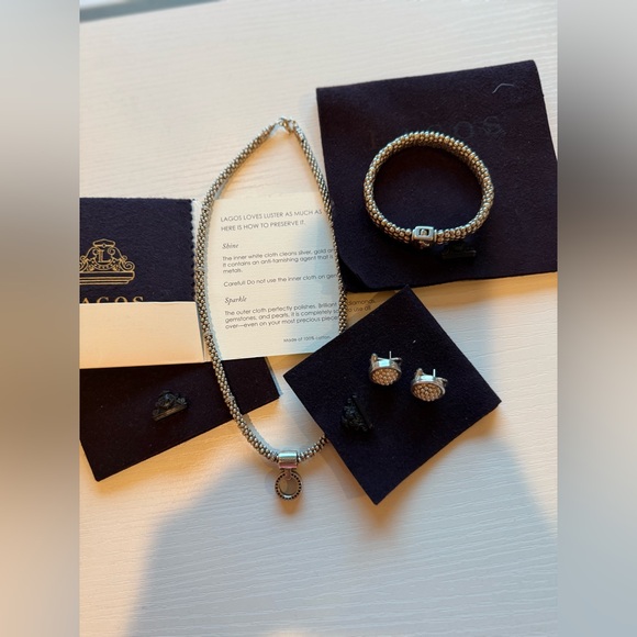 Lagos Sterling Set Necklace Bracelet Earrings Caviar Rope Beaded Collection